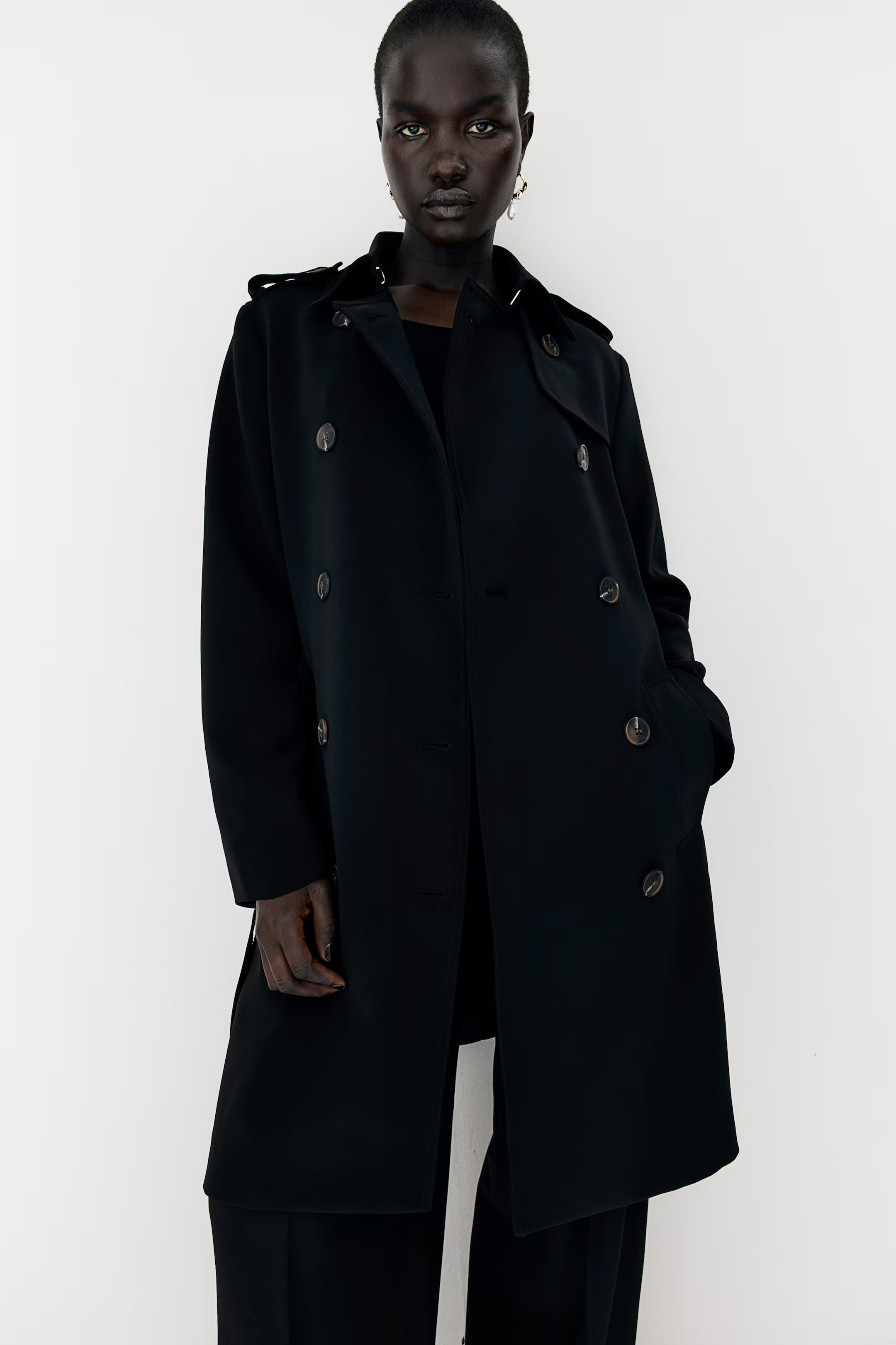 Zweireihiger Trenchcoat - Langarm - Knielang - Schwarz - Ladies | H&M AT | H&M (DE, AT, CH, NL, FI)