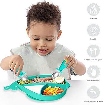 Termichy Toddler Utensils Fork and Spoon, Silicone and Stainless Steel Self Feeding Silverware Se... | Amazon (US)