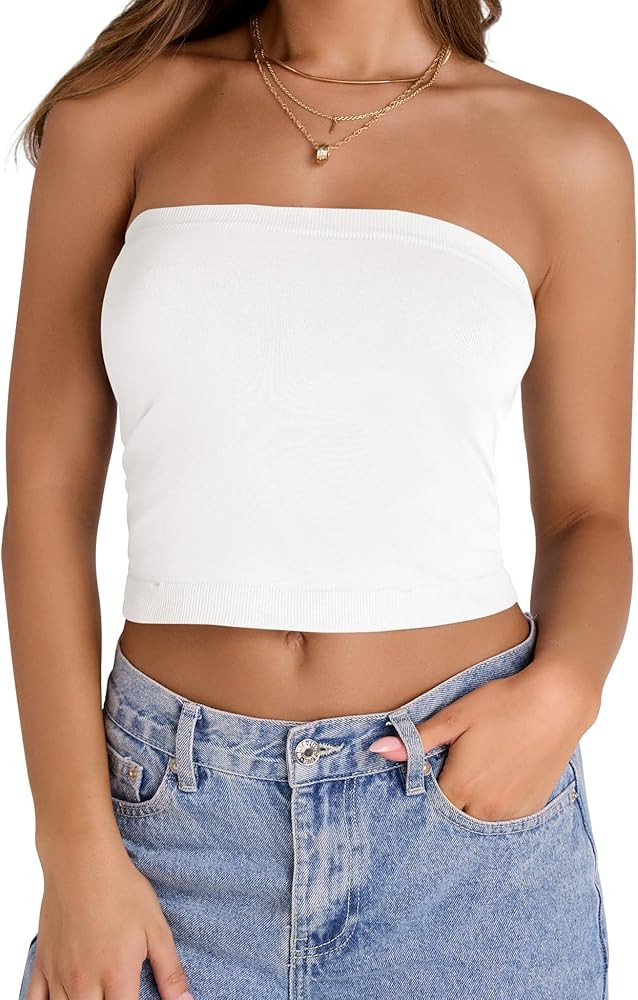LOMON 1/2 Pack Womens Tube Tops with Adjustable Straps Crop Tank Top Casual Summer 2024 Sexy Band... | Amazon (US)