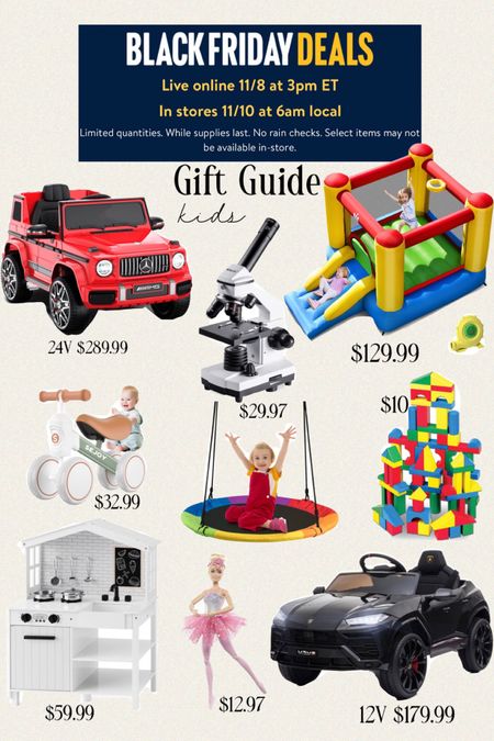 Walmart Black Friday Deals are here! Gift guide / Christmas gift idea for kids / Gift guide kids / TOKTOO 24V 4WD Licensed
Mercedes-Benz G63, Battery
Powered Ride on Car w/ Remote, LED Light, Music Player-Red / Lamborghini Urus 12V Electric
Powered Ride on Car for Kids, with Remote Control, Foot Pedal, MP3
Player and LED Headlights / Melissa & Doug Wooden Building
Blocks Set - 100 Blocks in 4 Colors and 9 Shapes - FSC-Certified
Materials / Bluey, 5-Pack of Jigsaw Puzzles in Storage Box / Funtok Licensed Chevrolet Silverado
12V Kids Electric Powered Ride on
Toy Car with Remote Control & Music Player, Black / JOYSTAR Little Daisy 14 Inch Kids
Bike for 3 4 5 Years Girls with
Handbrake Children Princess Bicycle with Training Wheels Basket
Streamer Toddler Cycle Bikes Blue 
/  LEGO Technic Jeep Wrangler 4×4 Toy X Car Model Building Kit, All Terrain Yellow SUV / Barbie Deluxe Special Edition 60th
DreamHouse Playset with 2 Dolls, Car & 100+ Pieces / Sportspower Super Flyer Swing Set with 2 Flying Buddies, Saucer Swing,
2 Swings, and Lifetime Warranty on
Blow Molded Slide / BEBANG 100X-2000X Microscopes for Kids Students Adults, Microscope with Slides Set, Phone Adapter, Powerful Biological Microscopes for School Laboratory Home Education / Best Choice Products Farmhouse Play Kitchen Toy for Kids wI
Chalkboard, Storage Shelves, 5 / Costway Inflatable Bouncer Kids Bounce House Jumping
Castle Slide w/ 480W Blower / Sejoy bike

#christmas #holiday #kids #baby #mercedesbenz #lamborgini #costway

#LTKGiftGuide #LTKkids #LTKHolidaySale