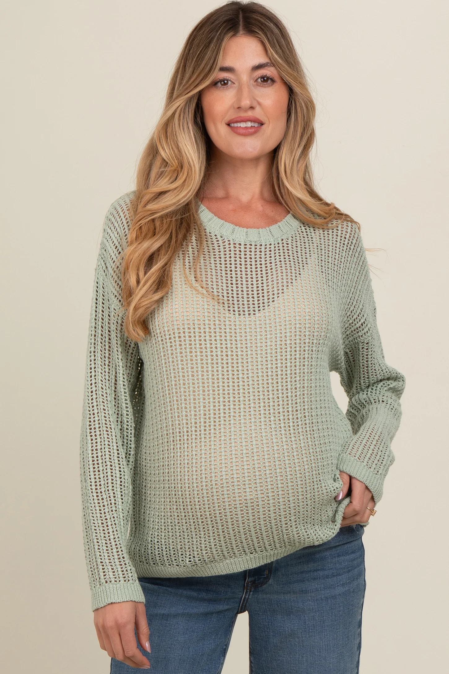 Light Olive Open-Knit Maternity Sweater | PinkBlush Maternity