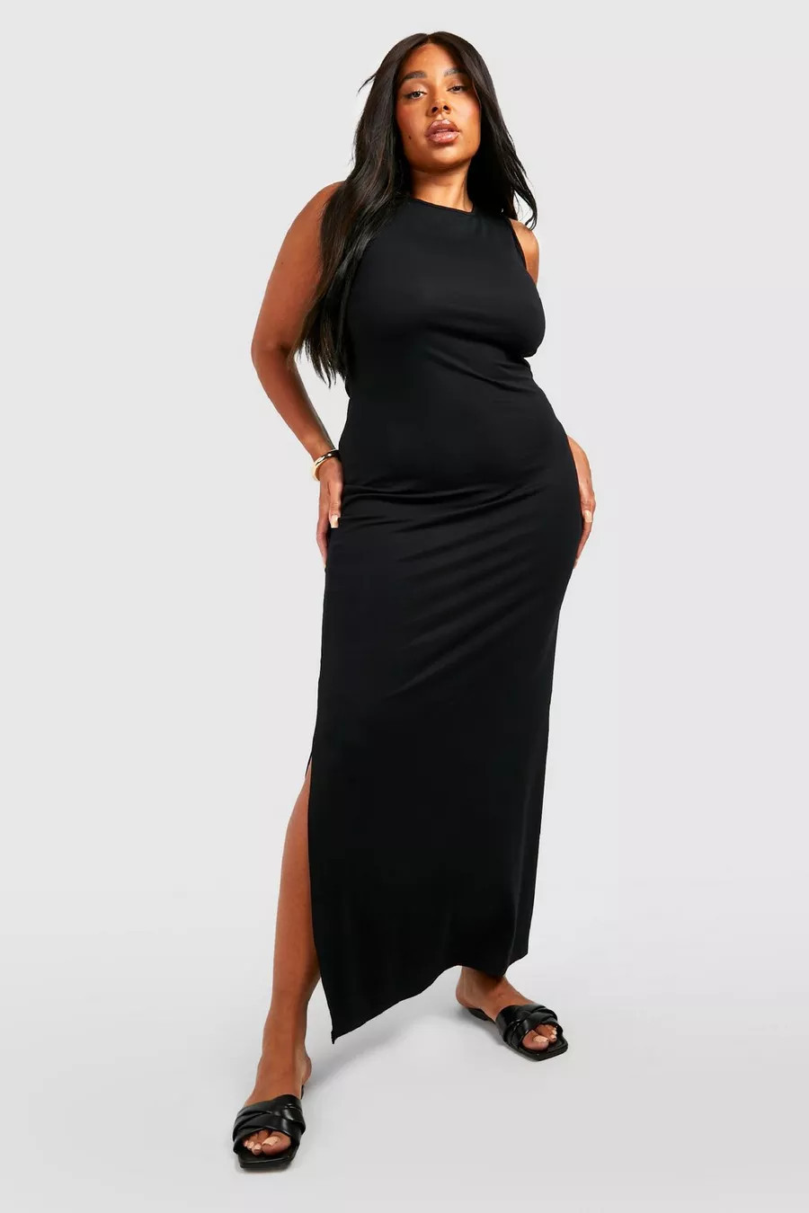Plus Jersey Racer Neck Split Maxi Dress | Boohoo.com (UK & IE)