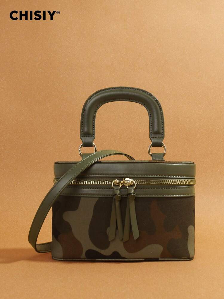 CHISIY Original Camouflage Square Box Bag, Essential For Cool Girls, Vintage Camouflage Handbag & Shoulder Bag, Fashionable Square Box Design, Unique And Stylish, Convenient Zipper Design, Detachable Strap, Versatile Carrying Options To Meet Different Matching Needs | SHEIN