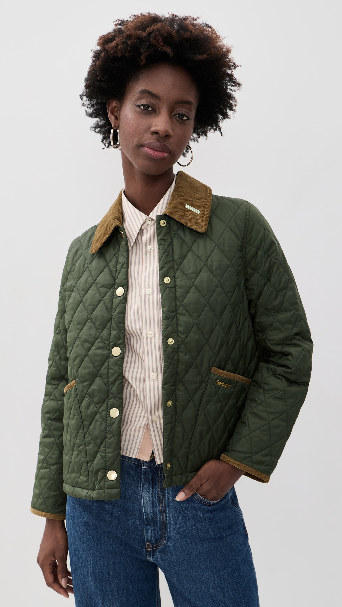 Barbour Cropped Liddesdale Quilted Jacket Olive/Classic 12 | Shopbop