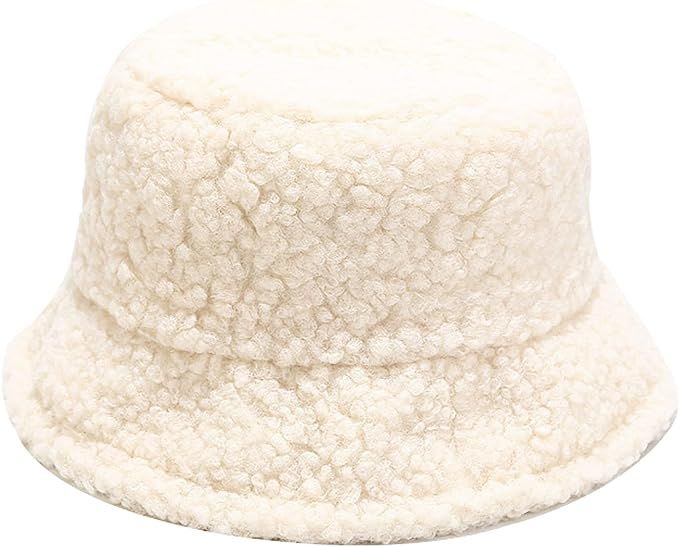 Winter Plush Fuzzy Bucket Hat Faux Fur Shearling Fisherman Hats for Women | Amazon (US)
