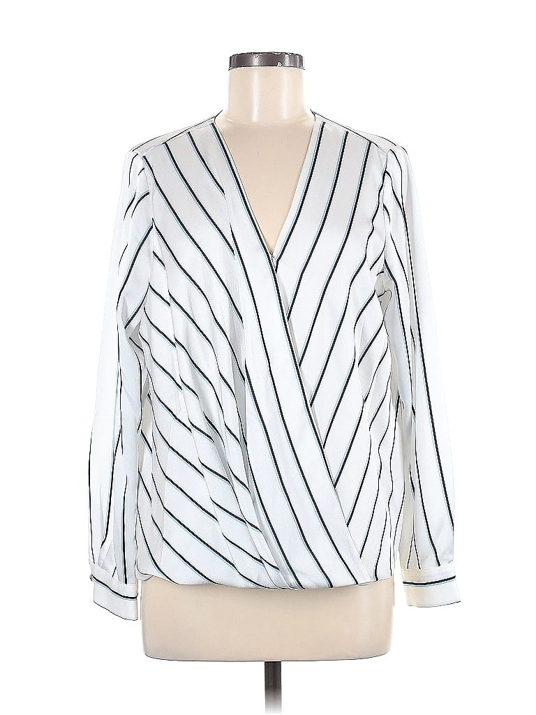 Vince Camuto Long Sleeve Blouse: White Stripes Tops - Size Medium | ThredUp