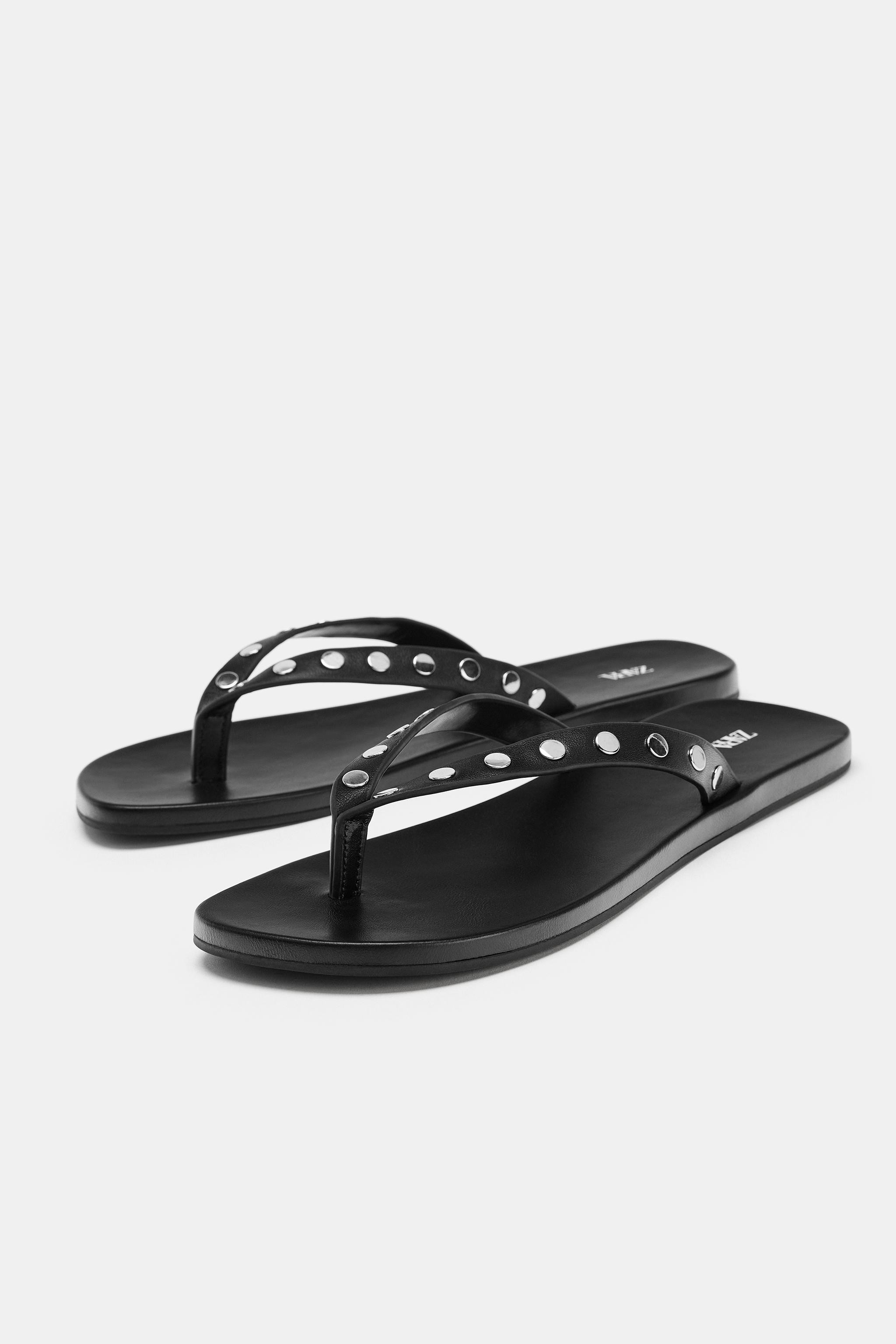 LEATHER STUDDED SANDALS | Zara UK