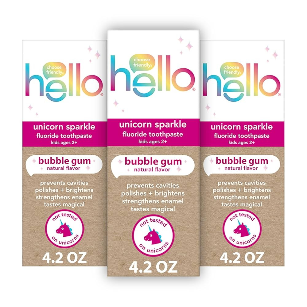 hello Unicorn Sparkle Kids Fluoride Toothpaste, Natural Bubble Gum Flavor, ADA Approved, Ages 2+,... | Amazon (US)