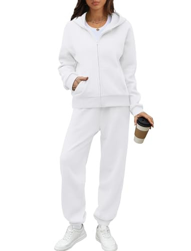 Saloogoe Sweatsuits Women 2 Piece Outfits 2024 Fall Fleece Sweatshirt Sets Zip Up Hoodie Sets Tra... | Amazon (US)