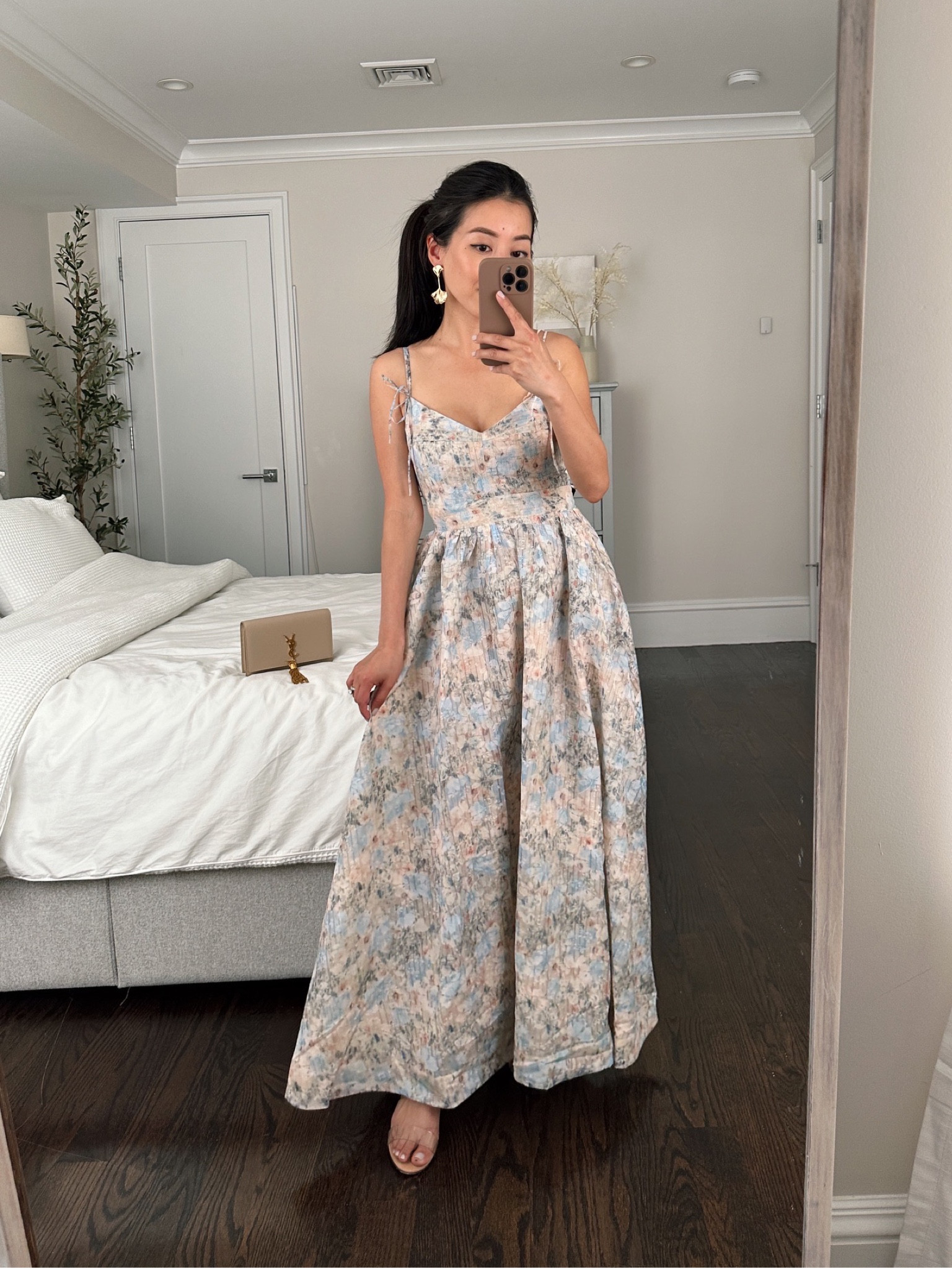 summer wedding guest outfit try on

•tried on this Floral maxi dress xs - beautiful for a wedding guest outfit or summer special event. Fully lined. Dreamy watercolor floral print. 

the torso of the xs was very fitted and snug on me, like an xxs or 00 (side zipper bodice entry) and the length hits at the bottom of my ankle as a maxi. The tie straps are adjustable in length

•Schutz sandals 5.5
•YSL bag
•Nordstrom earrings 

#petite special occasion maxi dress 

#LTKwedding #LTKSeasonal