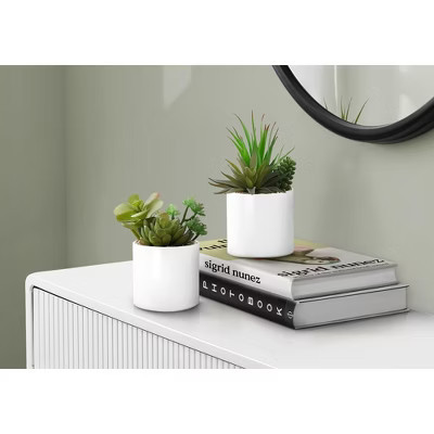 NicBex Artificial Succulent Plant 2PC, 7" H Fake Plants in White Ceramic Pots, Tabletop Faux Plants Indoor for Living Room/Office/Windowsill Decor | Target