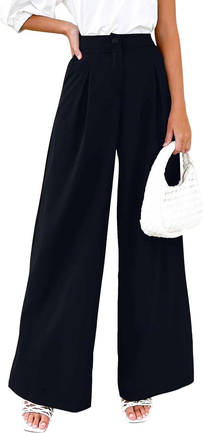 MIROL Women's Wide Leg Palazzo Pants Elastic High Waist Trousers Comfy Work Suit Pants with Pocke... | Amazon (US)
