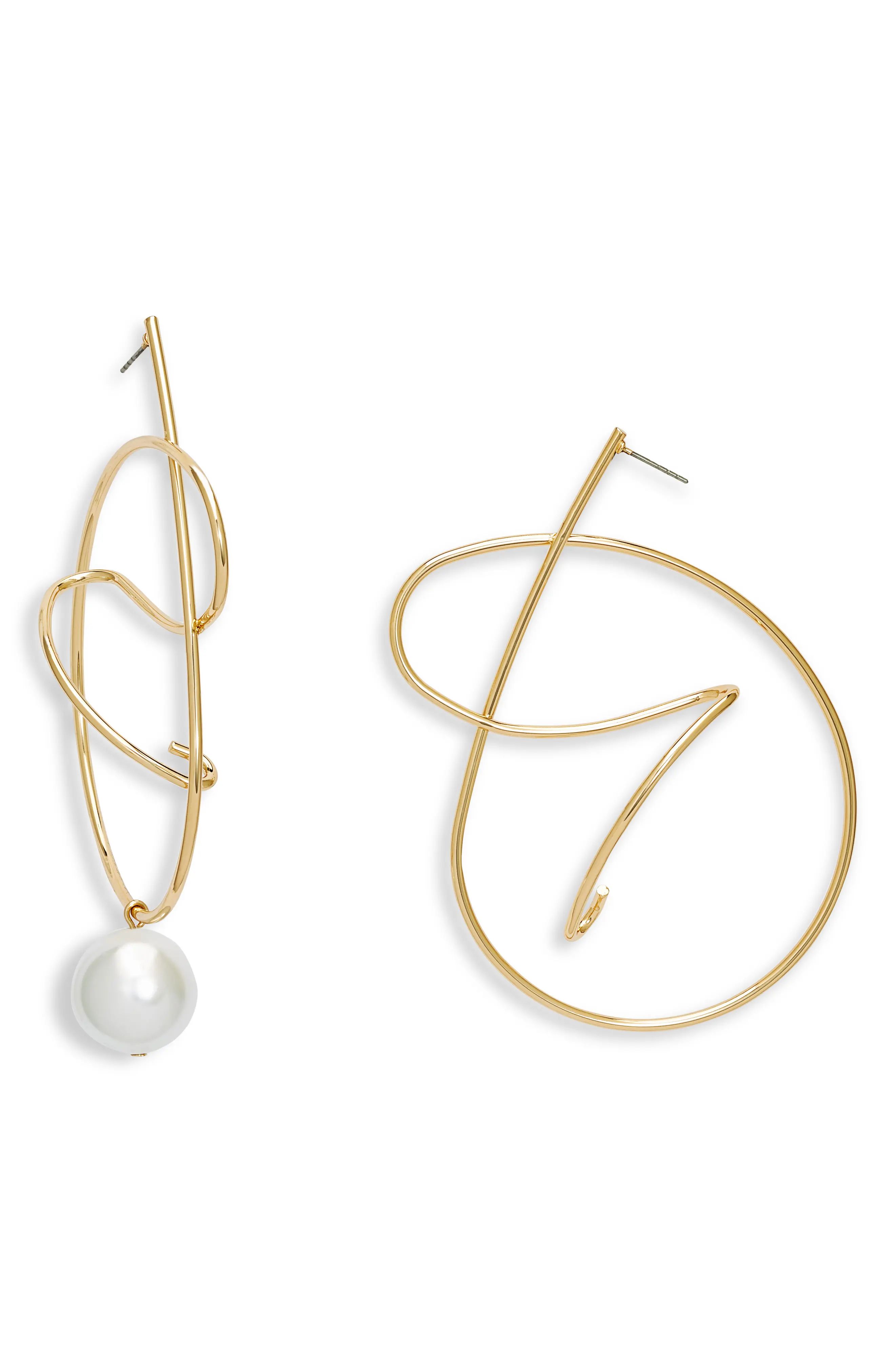 Open Edit Asymmetric Mismatched Imitation Pearl Statement Earrings in White- Gold at Nordstrom | Nordstrom