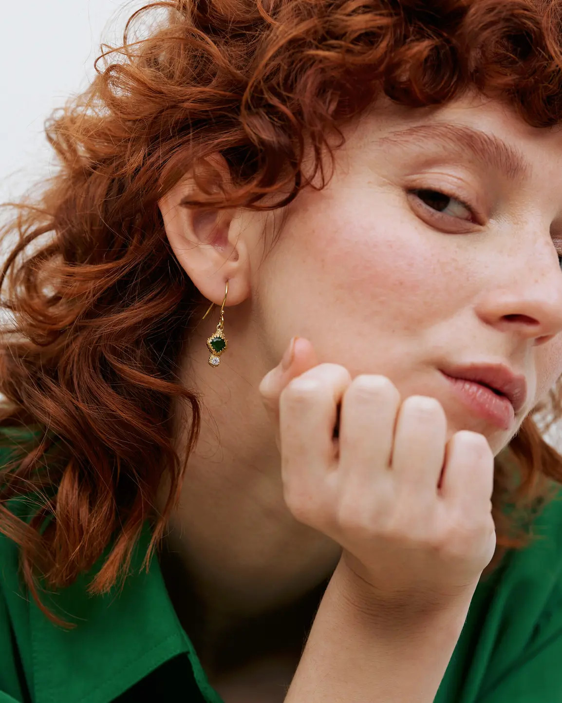 Neri Nephrite Green Jade Gold Plated Drop Earrings | Oliver Bonas | Oliver Bonas (Global)