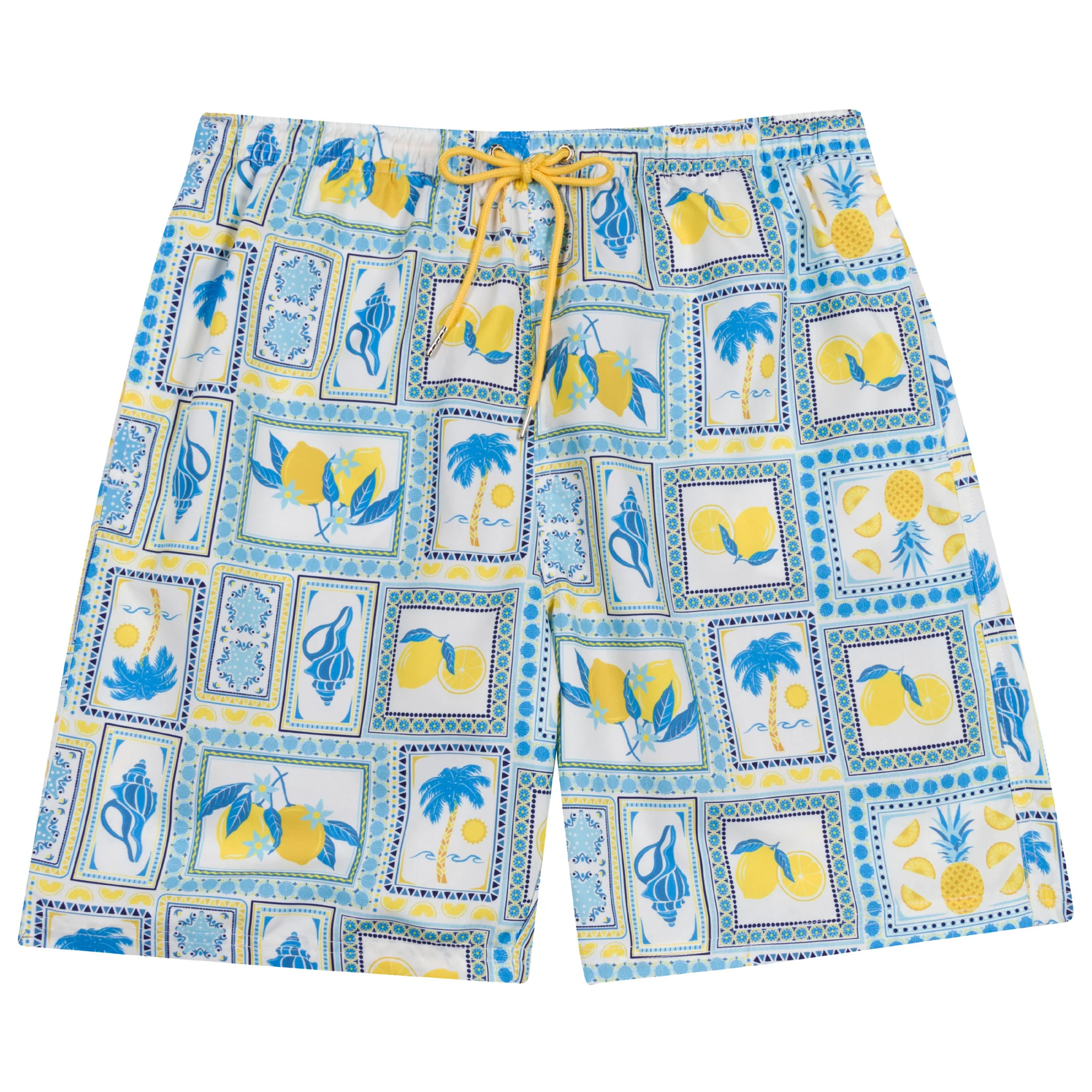 Men's 8" Swim Trunks Boxer Brief Liner | "Mediterranean Lemons" | SwimZip