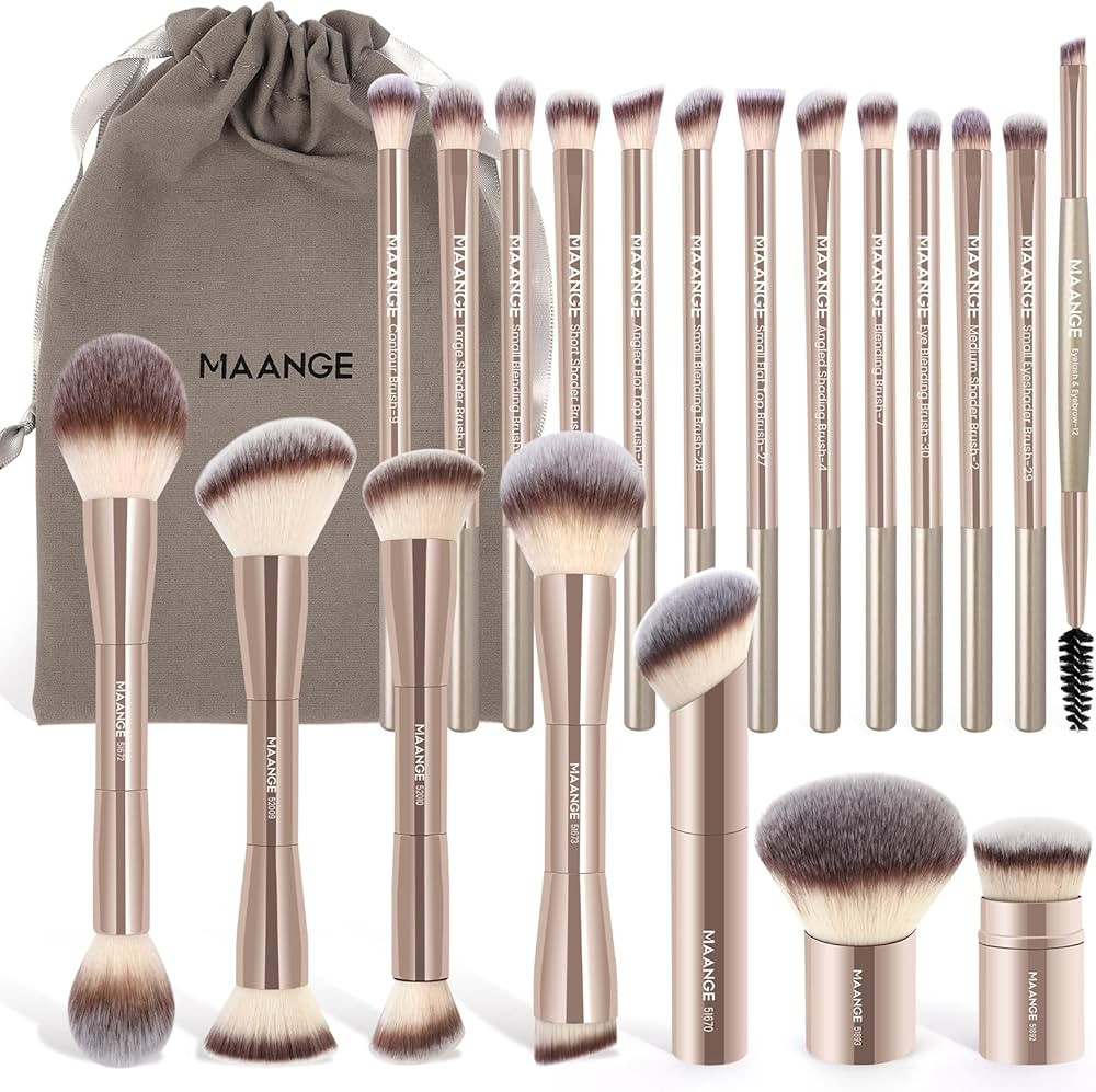 MAANGE 20 PCS Foundation Makeup Brush Set, Double-ended Kabuki Contour Brush for Liquid Powder Co... | Amazon (US)