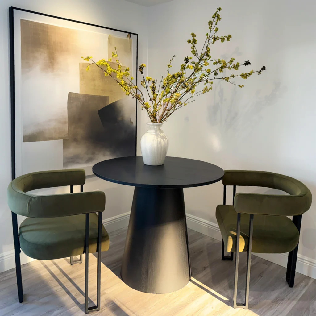 Dwen & Mia 35" Round Black & Velvet Set for 2 (3 Piece) | Pop Maison