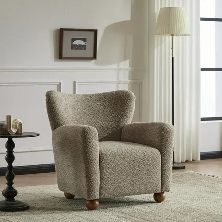 Christopher Knight Home Wingback Chair, Boucle Upholstered Accent Chair with Solid Wood Legs, Light Brown | Walmart (US)