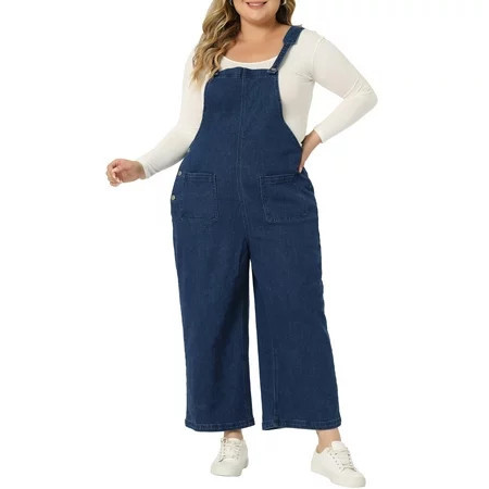 Unique Bargains Women s Plus Size Denim Bib Adjustable Suspenders Overalls 4X Dark Blue | Walmart (US)