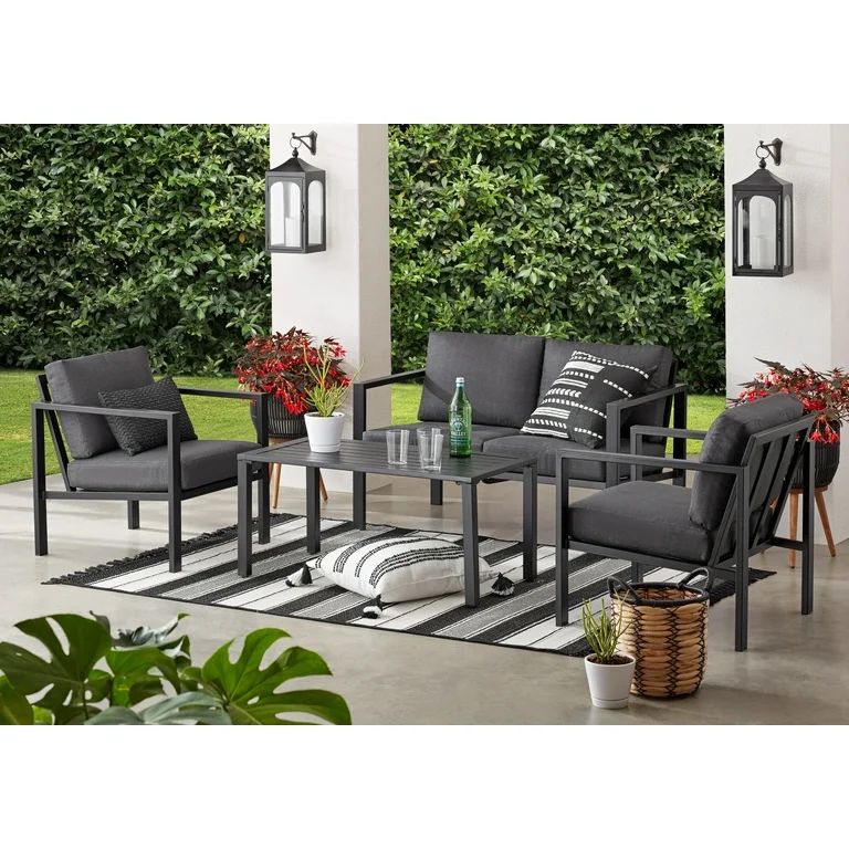 Mainstays Dashwood 4-Piece Outdoor Patio Conversation Set, Seats 4, Gray - Walmart.com | Walmart (US)