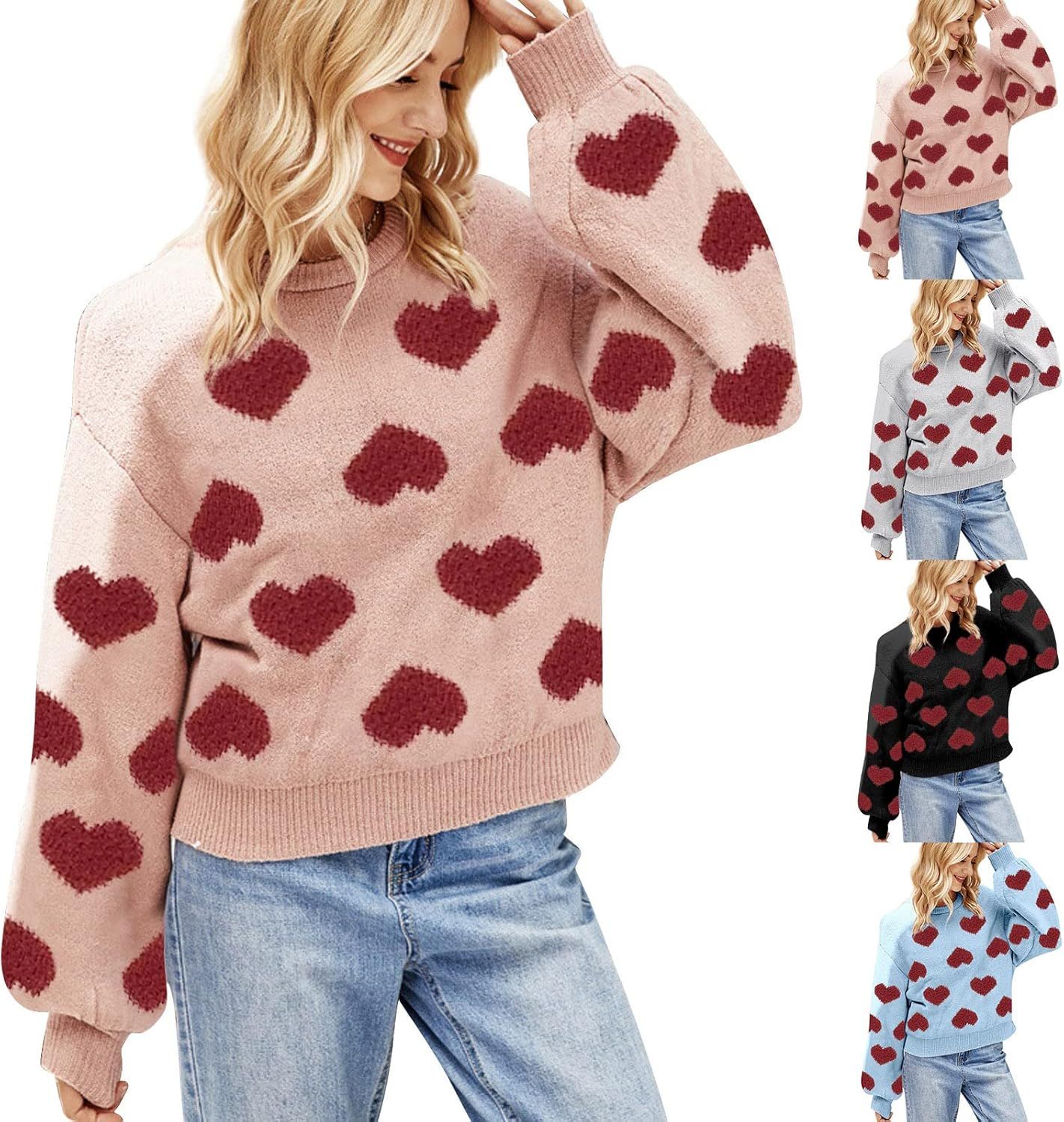 Valentine's Sweater for Women Cute Valentines Day Gifts Santa Claus Holiday Cozy Knit Pullover O-Nec | Amazon (US)