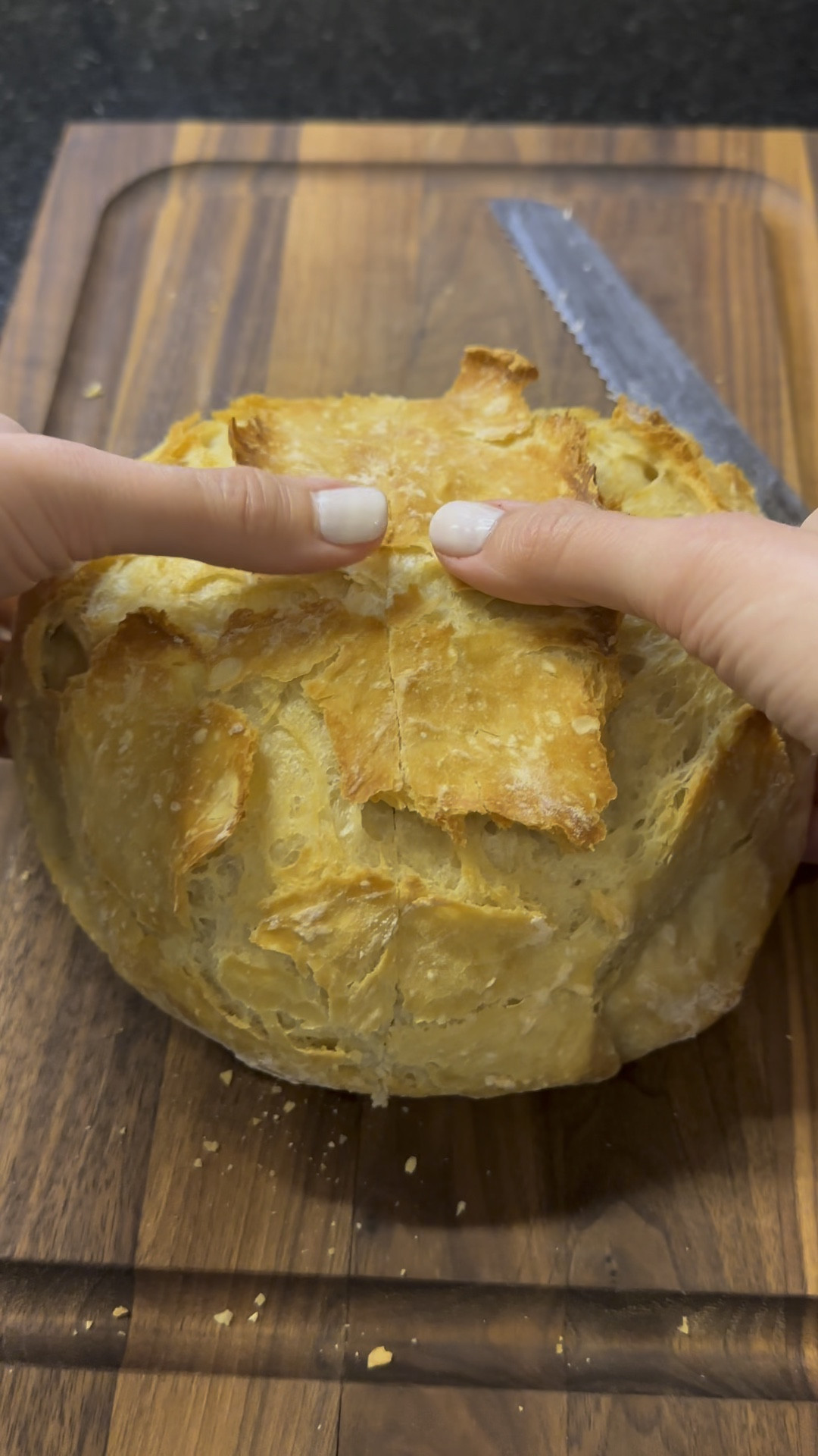 Easy Homemade Bread

3 cups flour, extra for dusting
2 tbs instant, dry yeast (1 packet)
3 tbs kosher/ Himayalian salt 
2 cups warm tap water

Mix flour, yeast, and salt.
Add water until combined, and the dough should be runny. Add water until the consistency is similar to thick pancake batter.
Cover with a tea towel, and let rise 2-3 hours in a warm spot. It will double in size.
Preheat the oven and a dutch oven to 450.
Flour a surface generously. Pour out the dough and very gently fold the sides in until it forms a ball. Do not knead!
Add dough onto parchment paper.
Drop into the preheated dutch oven. 
Cover with the lid and bake for 30 minutes. 
Then remove the lid and bake for 5-10 minutes until golden brown.
Let cool fully before slicing. 

#LTKhome #LTKfamily