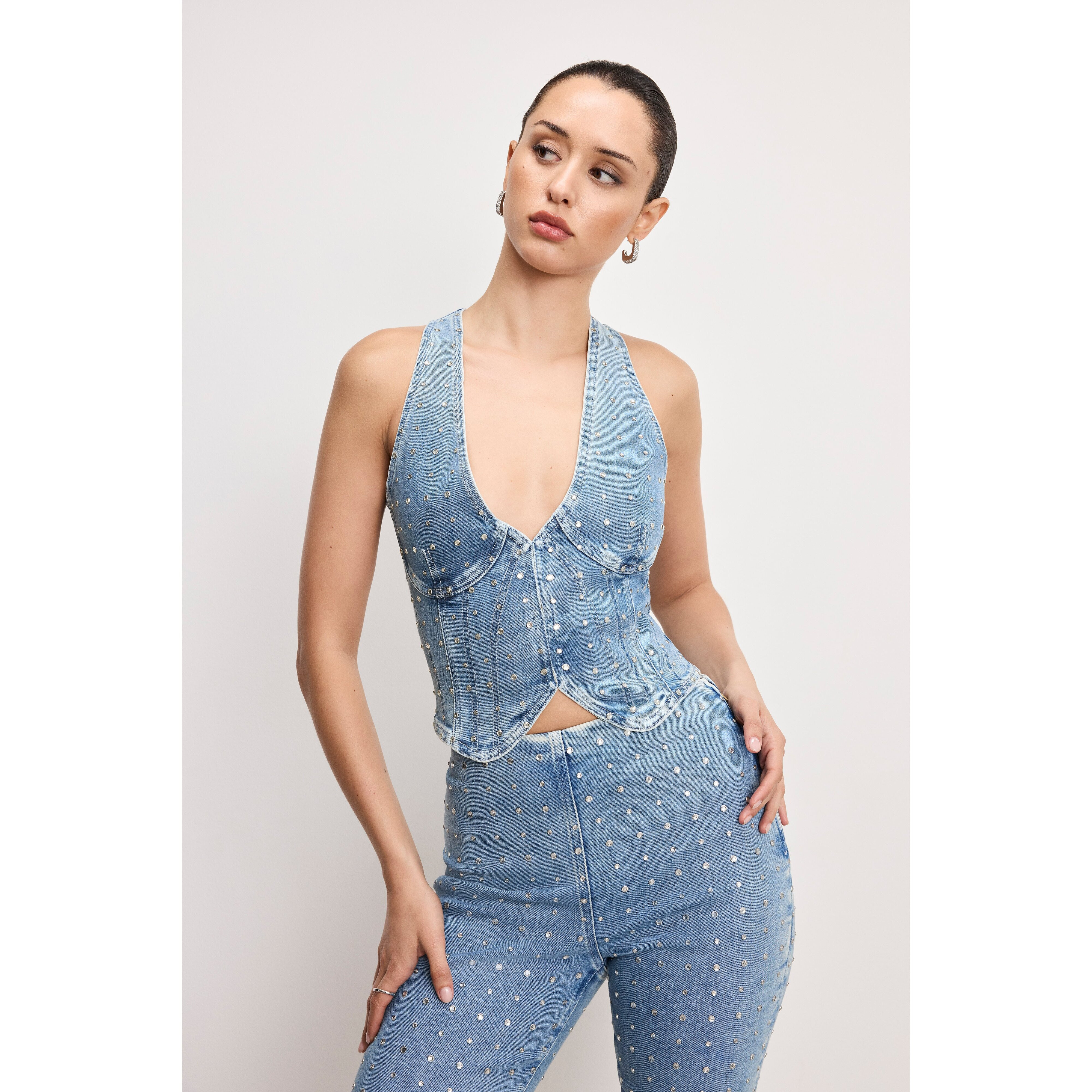 Women's Dolly Crystal Denim Vest | Indigo, 3 Size 1XL | Good American by Khlo� Kardashian | Good American