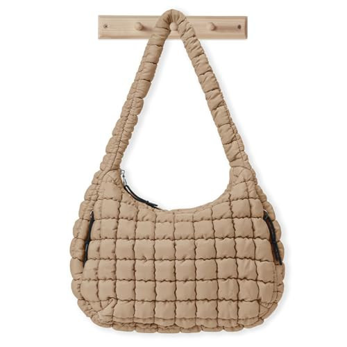 Quilted Tote Bag Large Quilted Puffer Tote Bag, Comfortable Lightweight Winter Hobo Handbag Down Cotton Paddding Shoulder Bag for Women (Khaki Quilted Tote Bag) | Amazon (US)