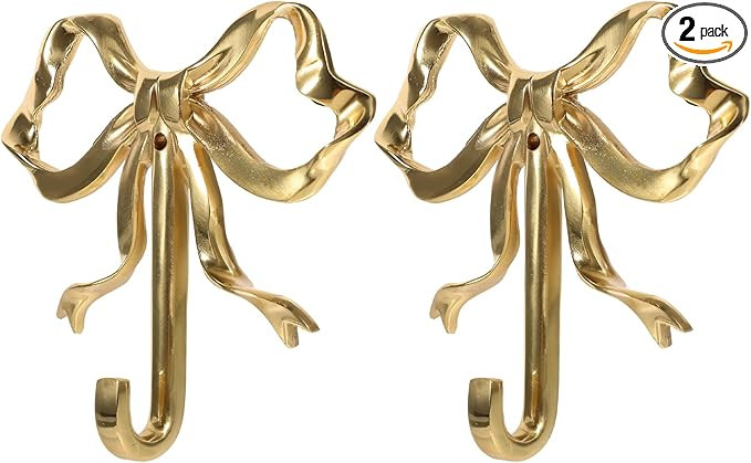 LUOZZY 2Pcs Bow Hook Bowknot Wall Hook Bow Hooks for Wall Multi-Purpose Hanging Brass Hooks for C... | Amazon (US)