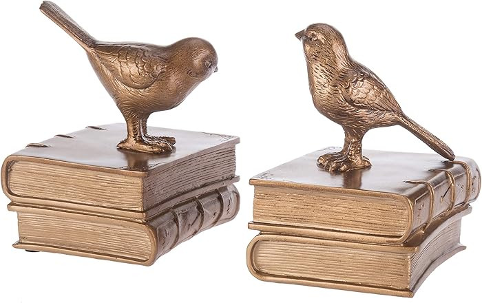 MyGift Gold Bird Bookends Decorative for Heavy Books, Brass Book Ends for Shelves, Vintage Resin ... | Amazon (US)