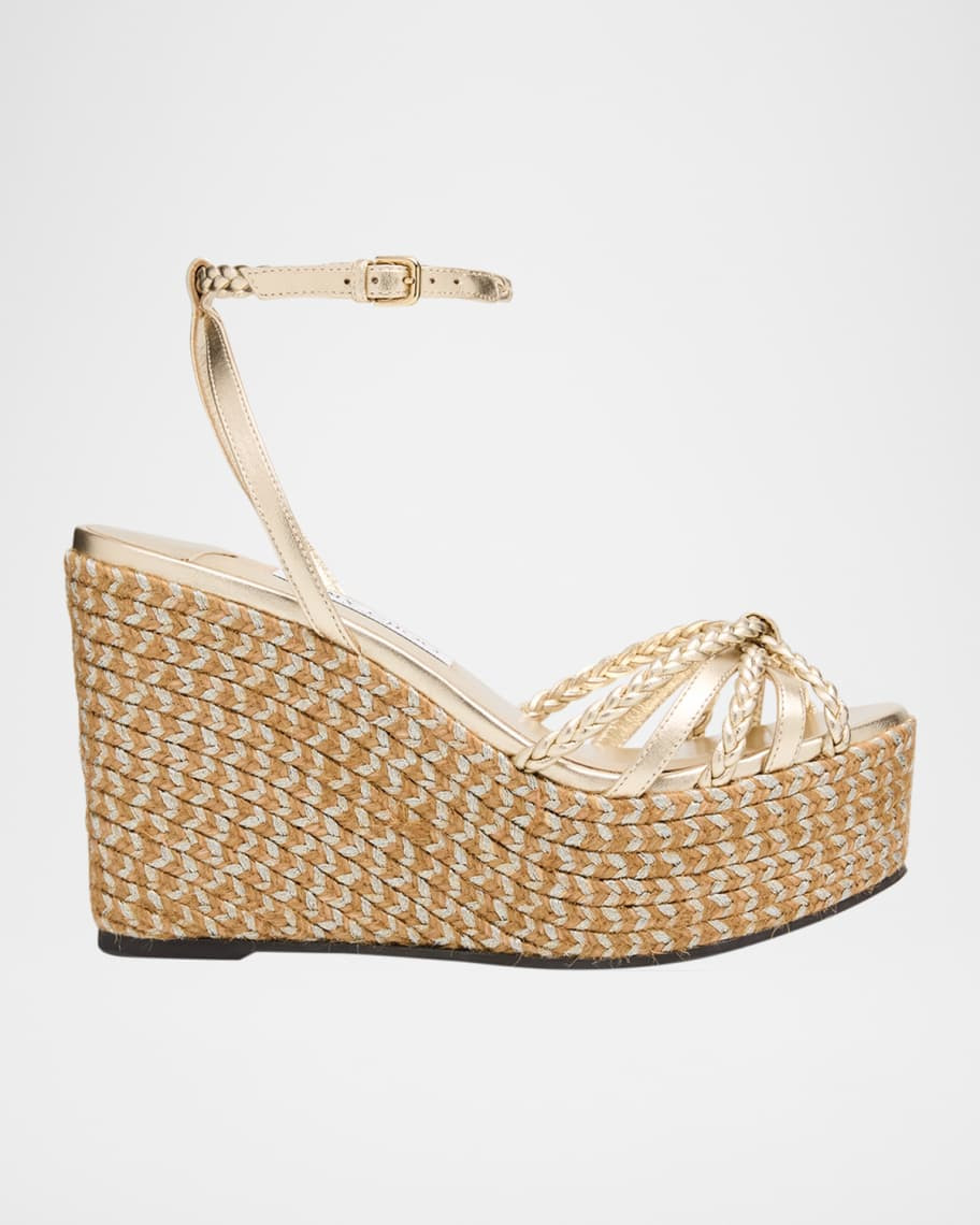 100mm Dree Metallic Leather Espadrille Wedge Sandals | Neiman Marcus