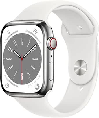 Apple Watch Series 8 [GPS + Cellular 45mm] Smart Watch w/ Silver Stainless Steel Case with White ... | Amazon (US)