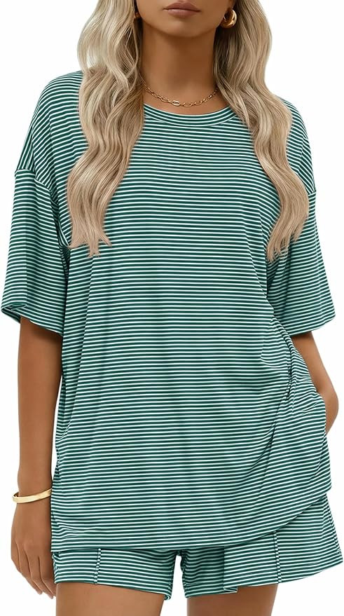Ekouaer Womens Cotton 2 Pieces Short Sets Short Sleeve Outfits Lounge Set | Amazon (US)