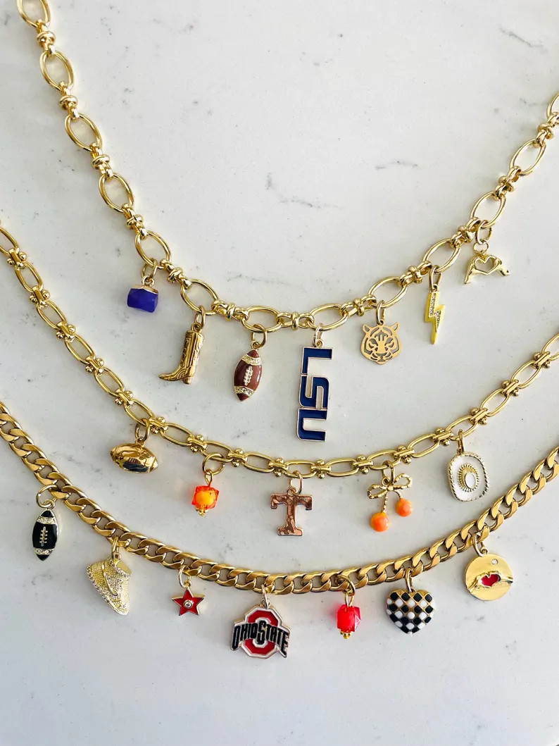 Custom Game Day Charm Necklace Team Spirit Jewelry Personalized Sports Mom Necklace Tailgate Gift... | Etsy (Global)