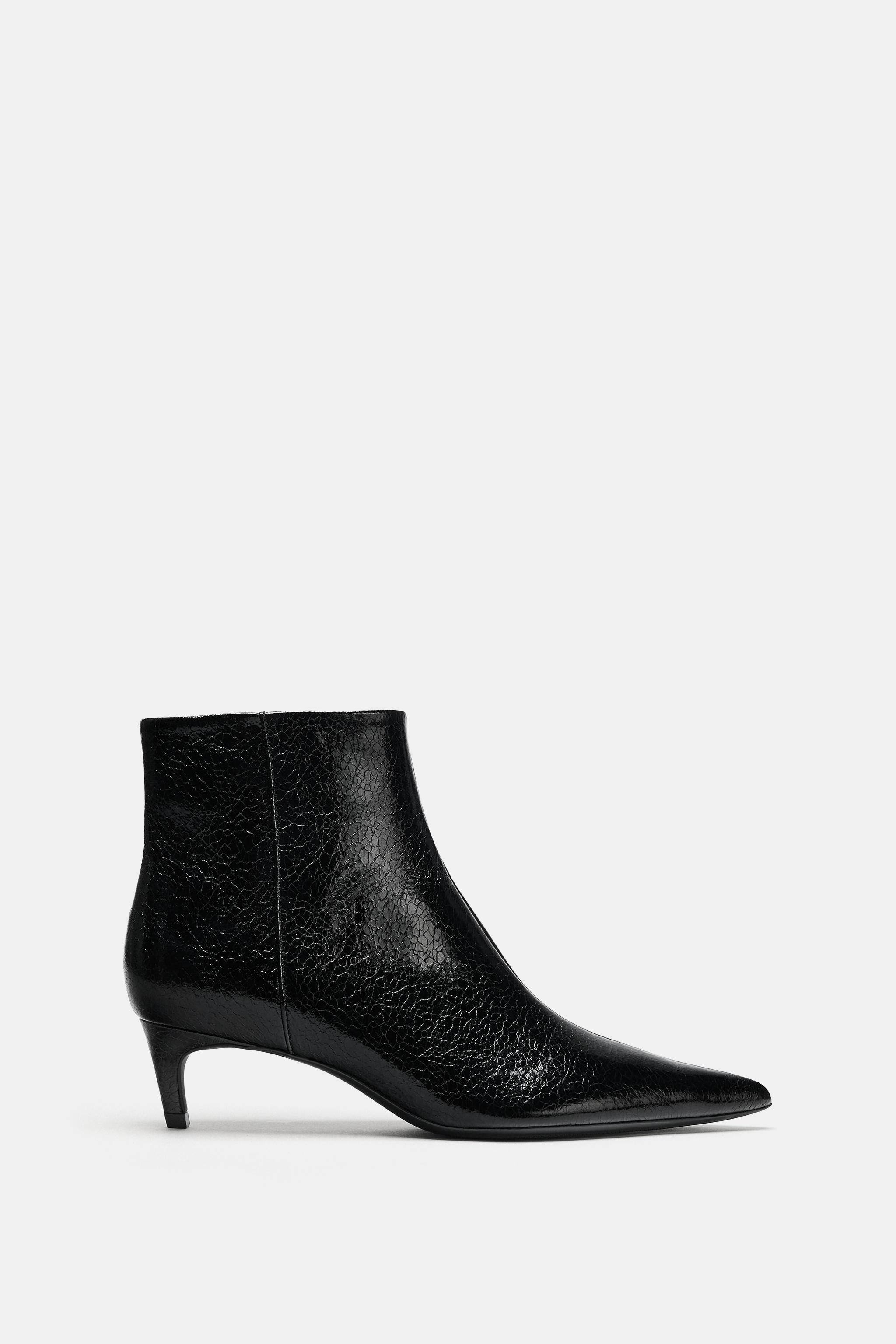 CRACKLED-EFFECT KITTEN-HEEL ANKLE BOOTS | Zara US
