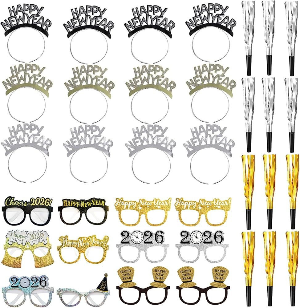 39 Pieces New Years Eve Party Supplies 2026,Happy New Year Headband Tiara, New Year Glasses 2026 | Amazon (US)