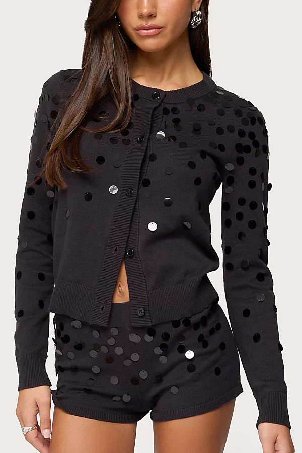 Edikted Cierra Sequin Knit Cardigan in Dark/Gray, Women's at Urban Outfitters | Urban Outfitters (US and RoW)