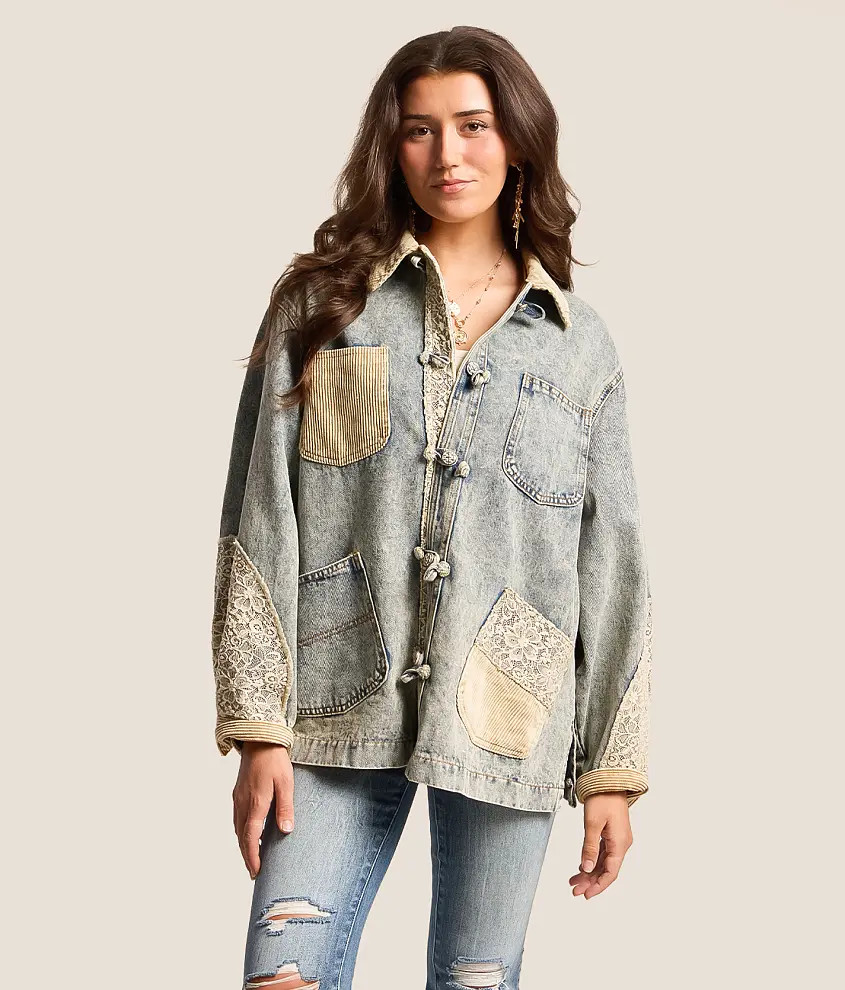 Pieced Lace Oversized Denim Jacket | Buckle