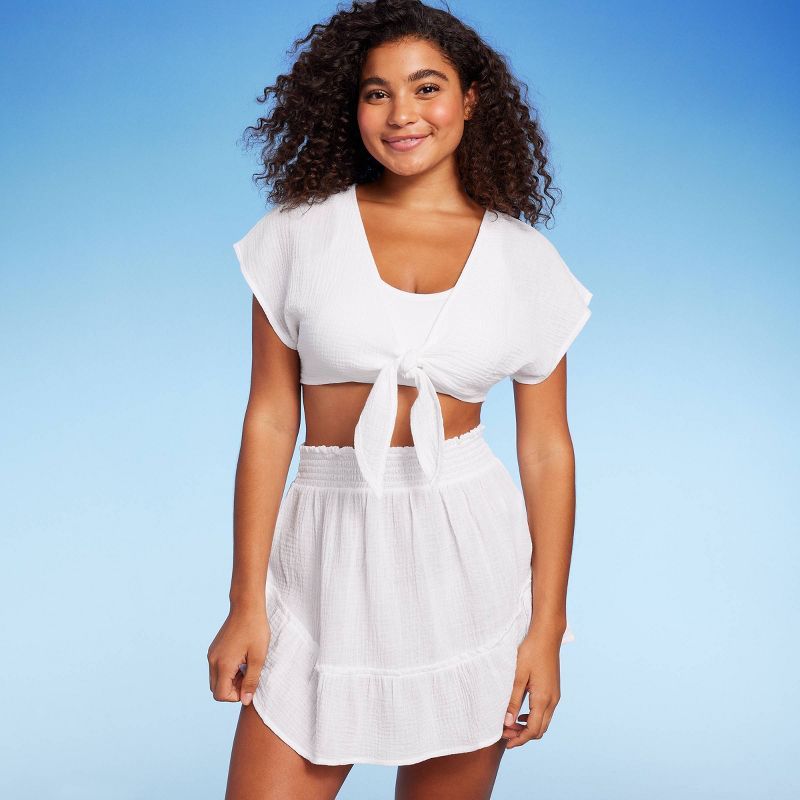 Women's Smocked Ruffle Cover Up Skirt - Wild Fable™ White | Target