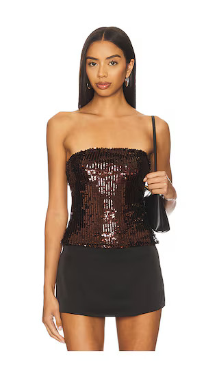 Anette Strapless Sequin Bustier in Chocolate | Revolve Clothing (Global)