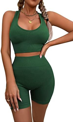 AMCLOS Womens Seamless Workout Sets Ribbed Knit 2 Piece Yoga Outfits Crop Tank Tops High Waist Sp... | Amazon (US)