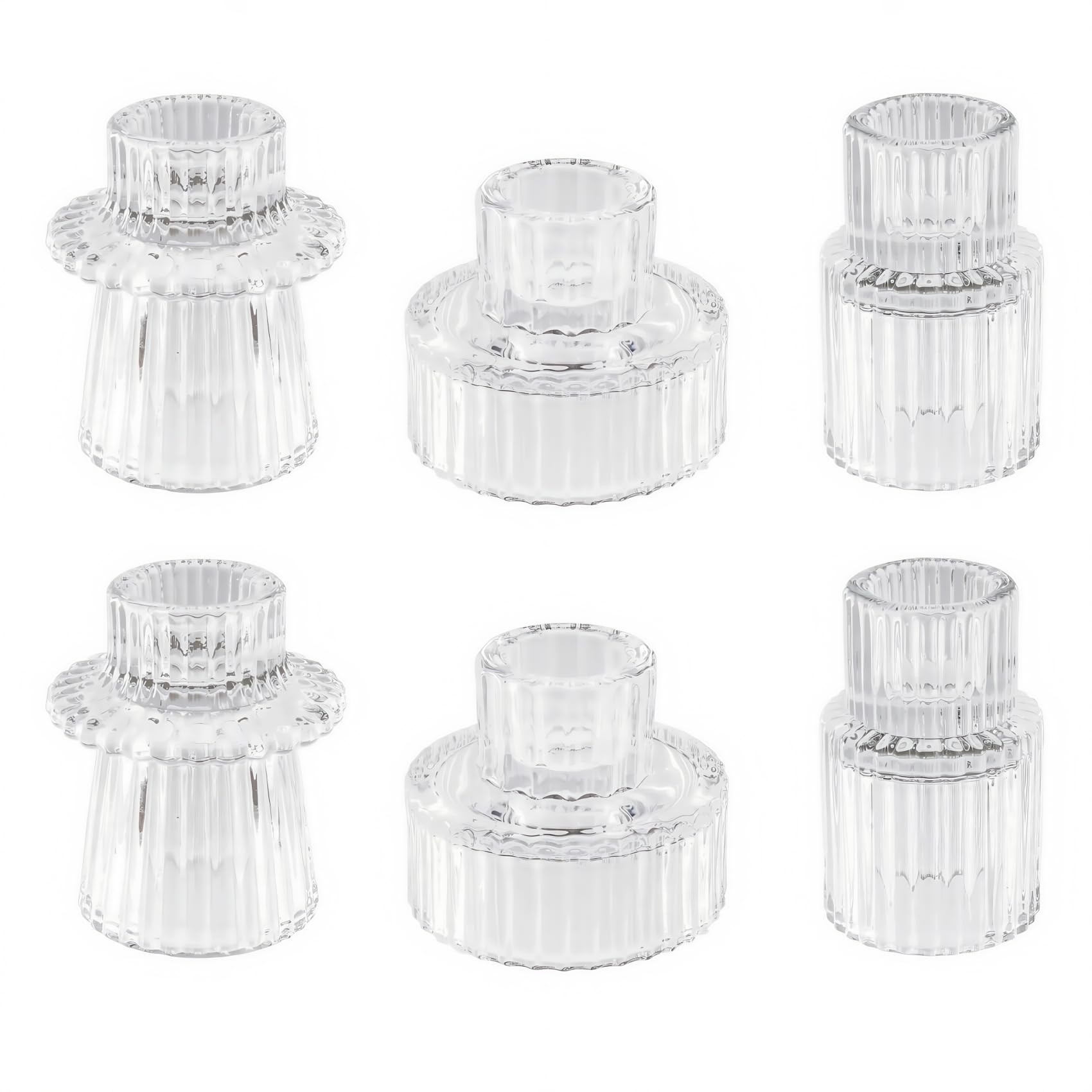 Double Sided Vintage Ribbed Taper Glass Candle Holders,Tea Candle Holder for Table Centerpieces, ... | Amazon (US)
