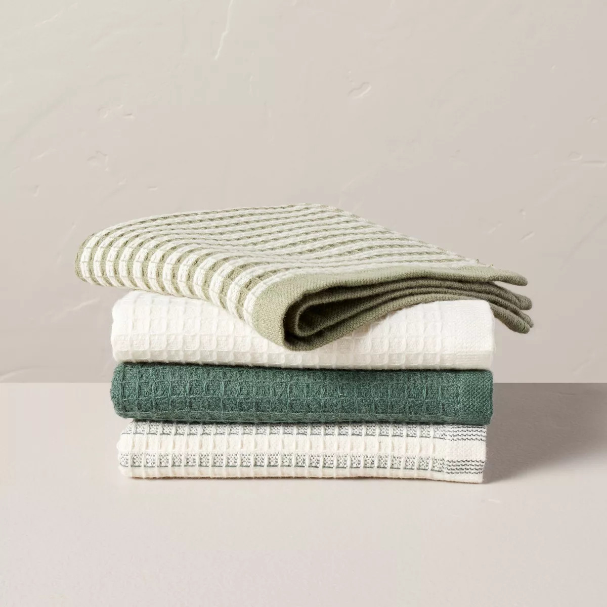 4pk Waffled Cotton Dish Cloth Set - Green Stripes - Hearth & Hand™ with Magnolia | Target