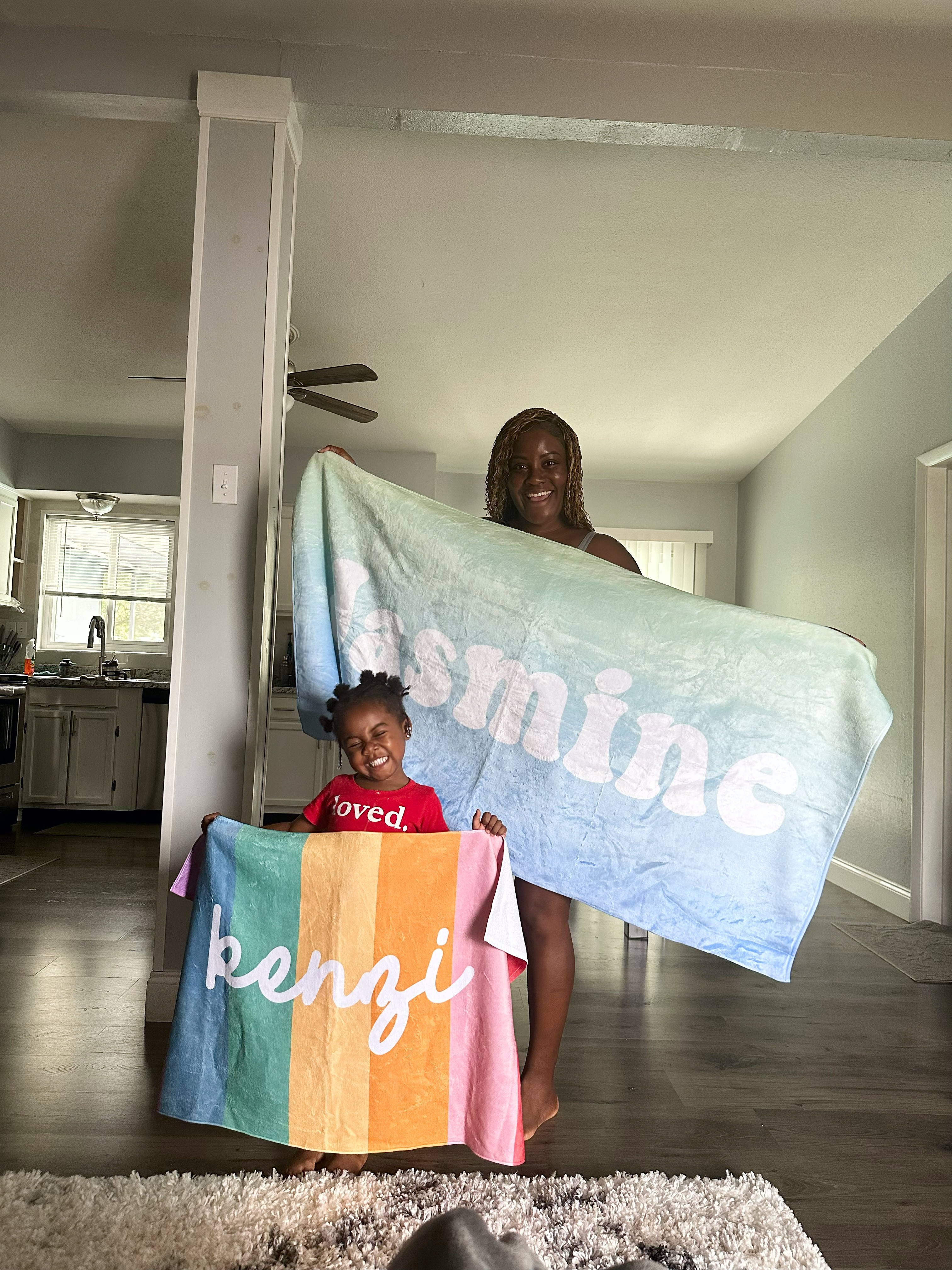 #ad Kenzi and I are ready to hit the beach in our customized Little Lemon beach towels that are quick dry and make the sand just roll off! We love them!! 

#LTKHome #LTKFamily #LTKSwim
