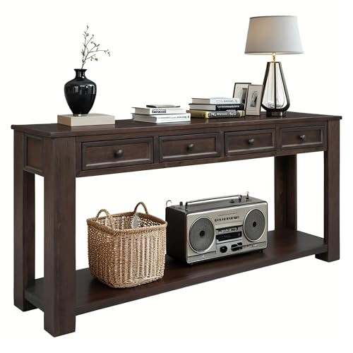 LKTART 63" Solid Wood Console Table Sofa Table with Storage Drawers and Bottom Shelf,Farmhouse Entryway Table for Hallway Foyer,Sofa Couch Table,Fully Assembled (63" Espresso) | Amazon (US)