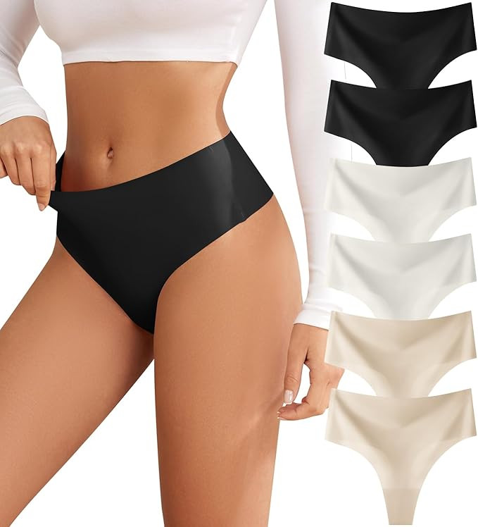 Thongs for Womens High Waisted Seamless for Women Underwear Sexy Breathable Panties 6 Pack | Amazon (US)