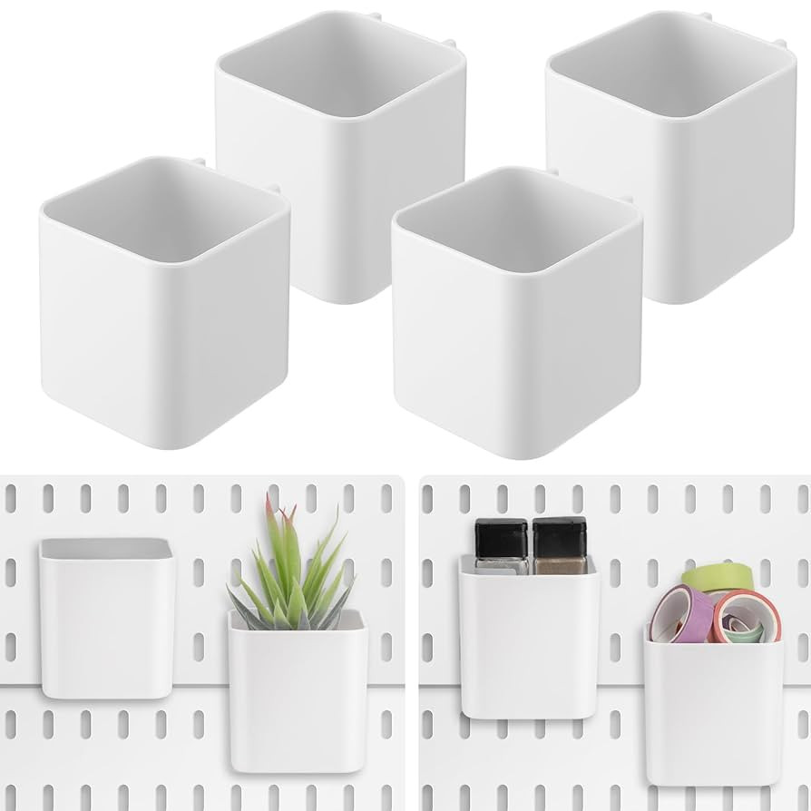 Tanlade 4 Pcs Pegboard Cups with Hooks, 2.9 x 3.5 x 3.2 Inch Pegboard Bins Accessories, Peg Board... | Amazon (US)