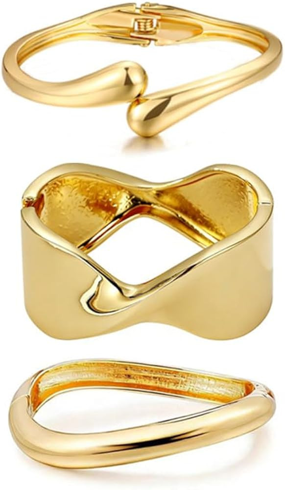 Chunky Gold Bangle Bracelets for Women Trendy Stack Cuff Bracelet Irregular Statement Fashion Min... | Amazon (US)