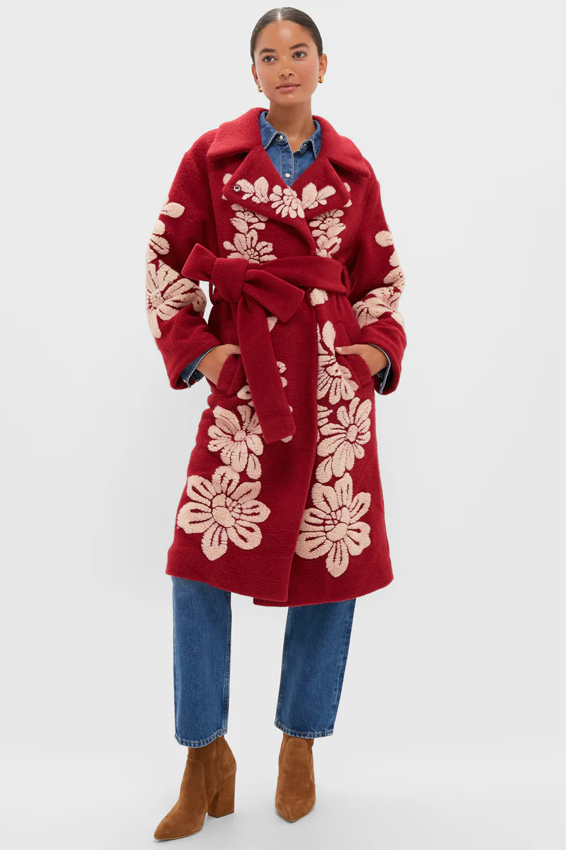 Bold Flowers Burgundy Fleece Coat | Tuckernuck (US)