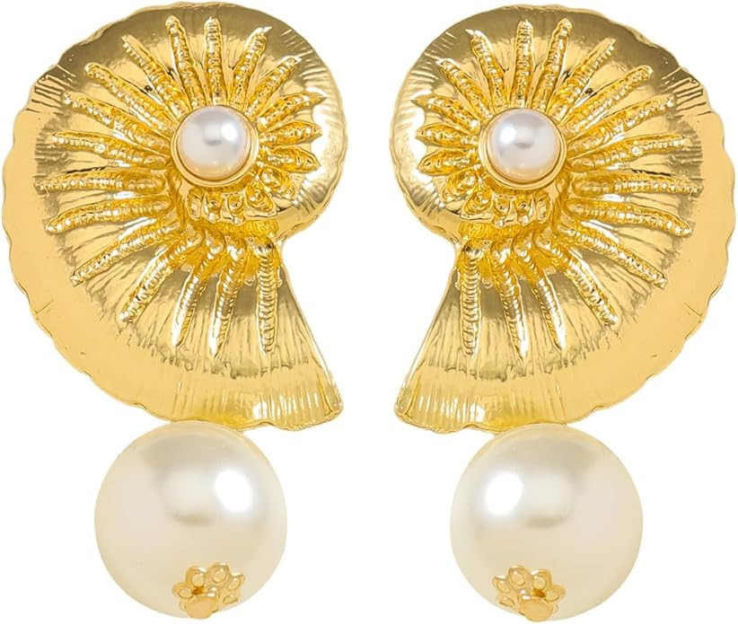 Doubnine Sea Shell Charm Cowrie Earrings Dangle Golden Mermaid Earrings Scallop Beach Retro Chic ... | Amazon (US)